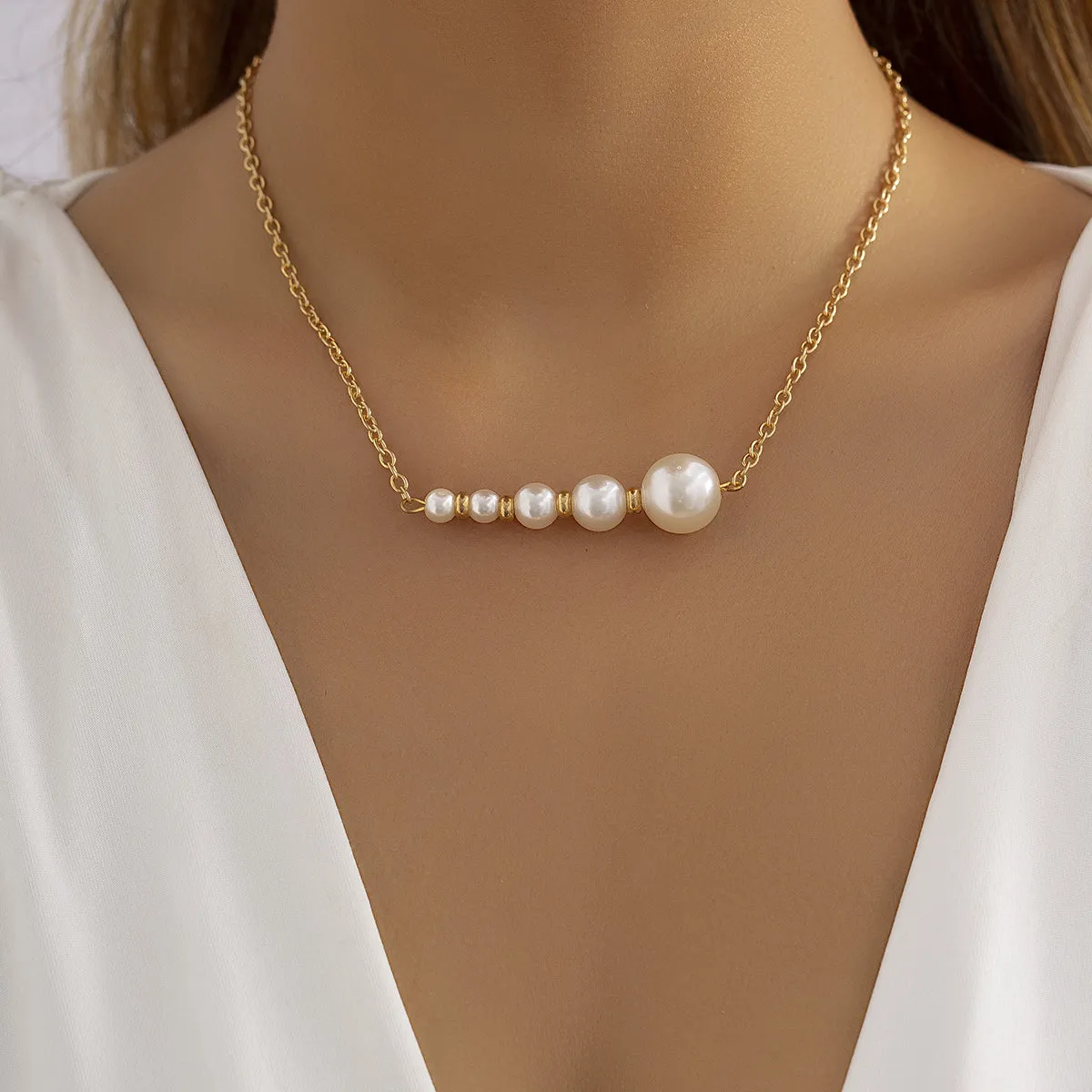 Pearl & 18K Gold-Plated Beaded Bar Pendant Necklace