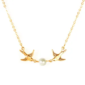 Pearl & 18K Gold-Plated Bird Pendant Necklace