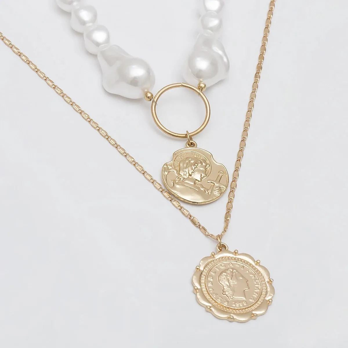 Pearl & 18K Gold-Plated Coin Layered Necklace