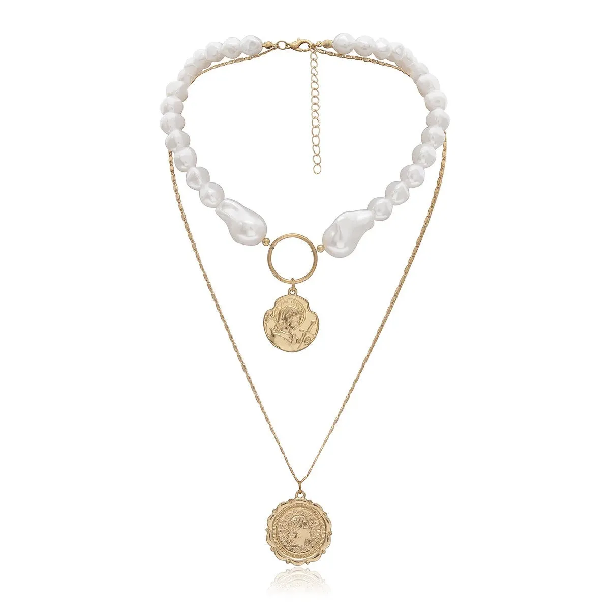 Pearl & 18K Gold-Plated Coin Layered Necklace