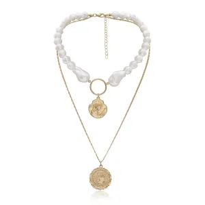 Pearl & 18K Gold-Plated Coin Layered Necklace