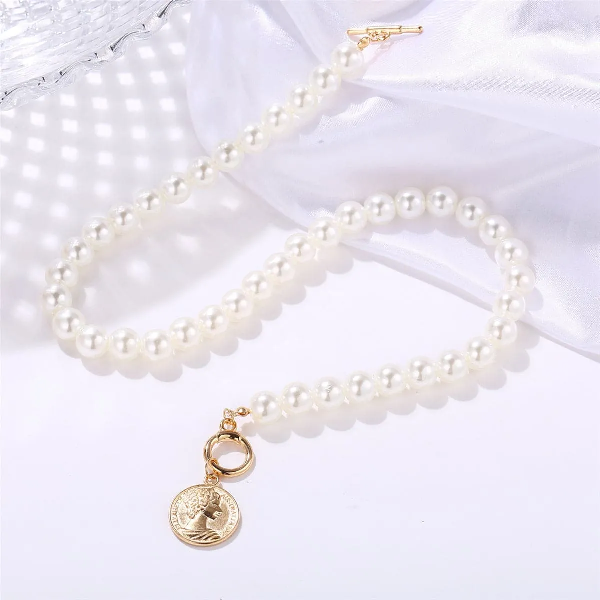Pearl & 18K Gold-Plated Coin Pendant Necklace
