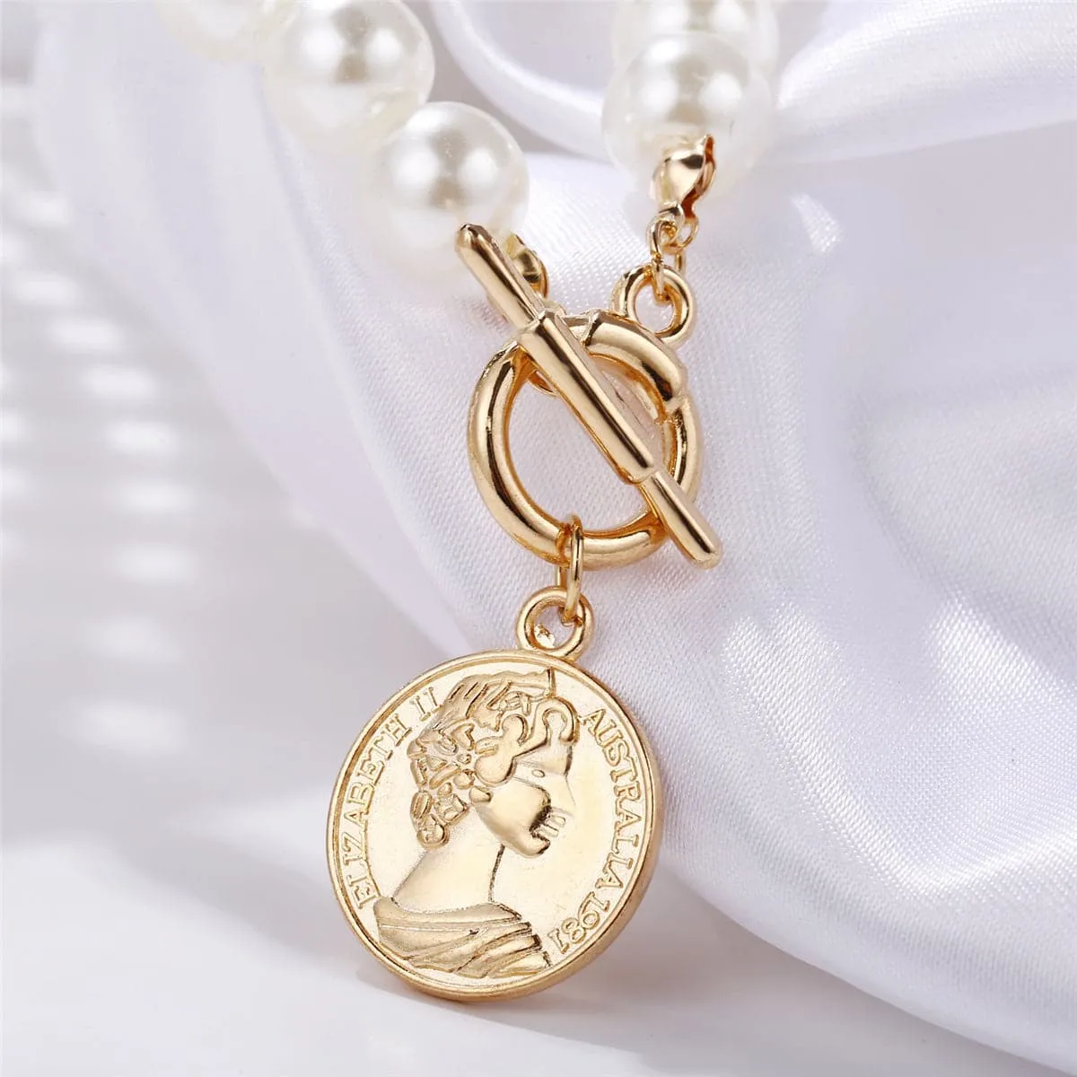 Pearl & 18K Gold-Plated Coin Pendant Necklace