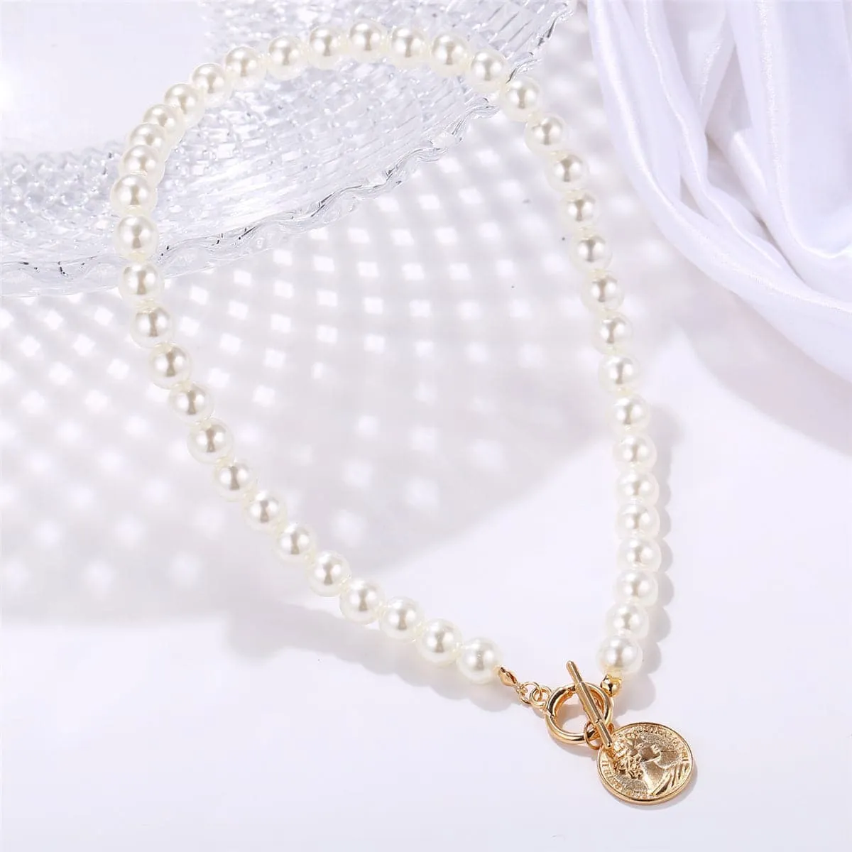 Pearl & 18K Gold-Plated Coin Pendant Necklace