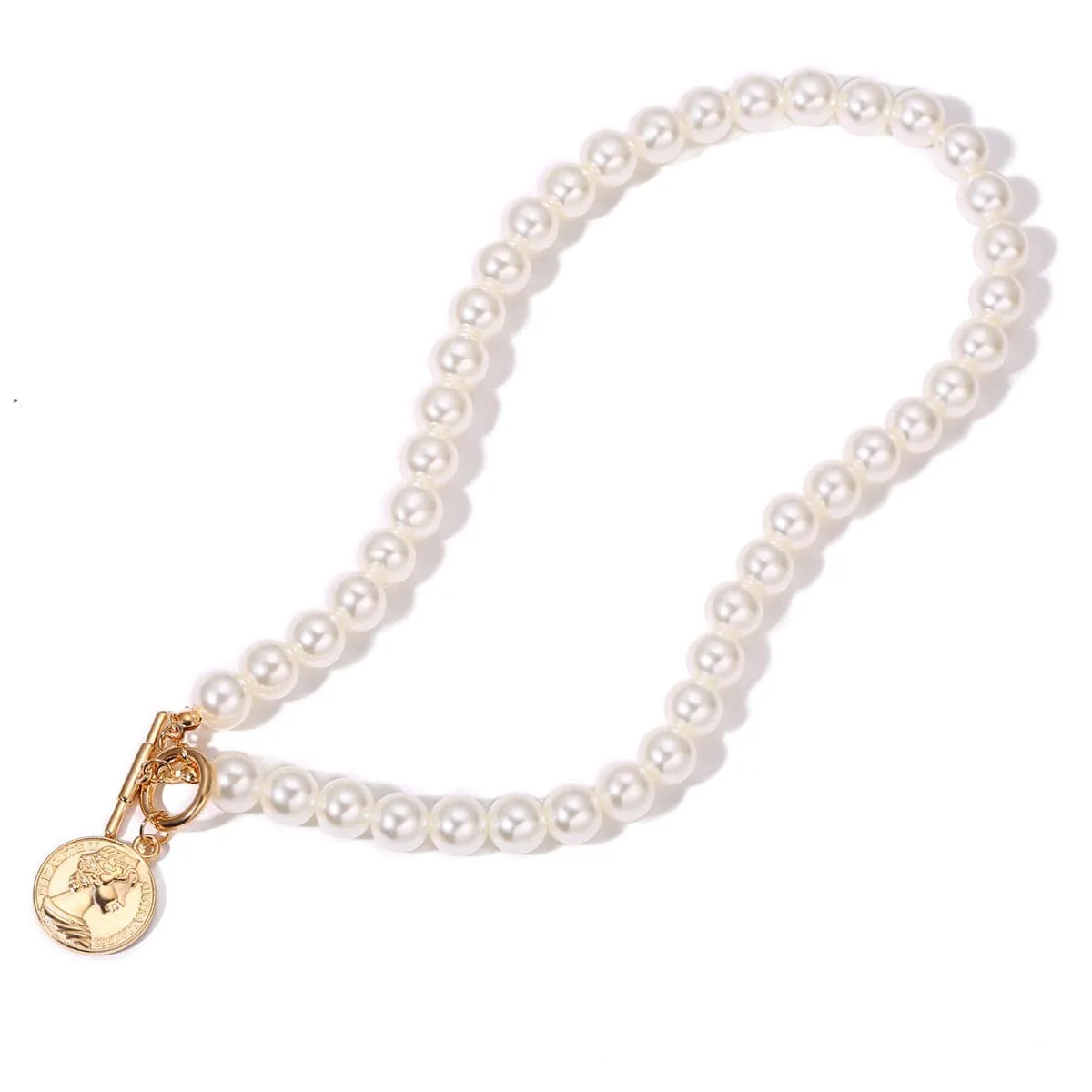 Pearl & 18K Gold-Plated Coin Pendant Necklace