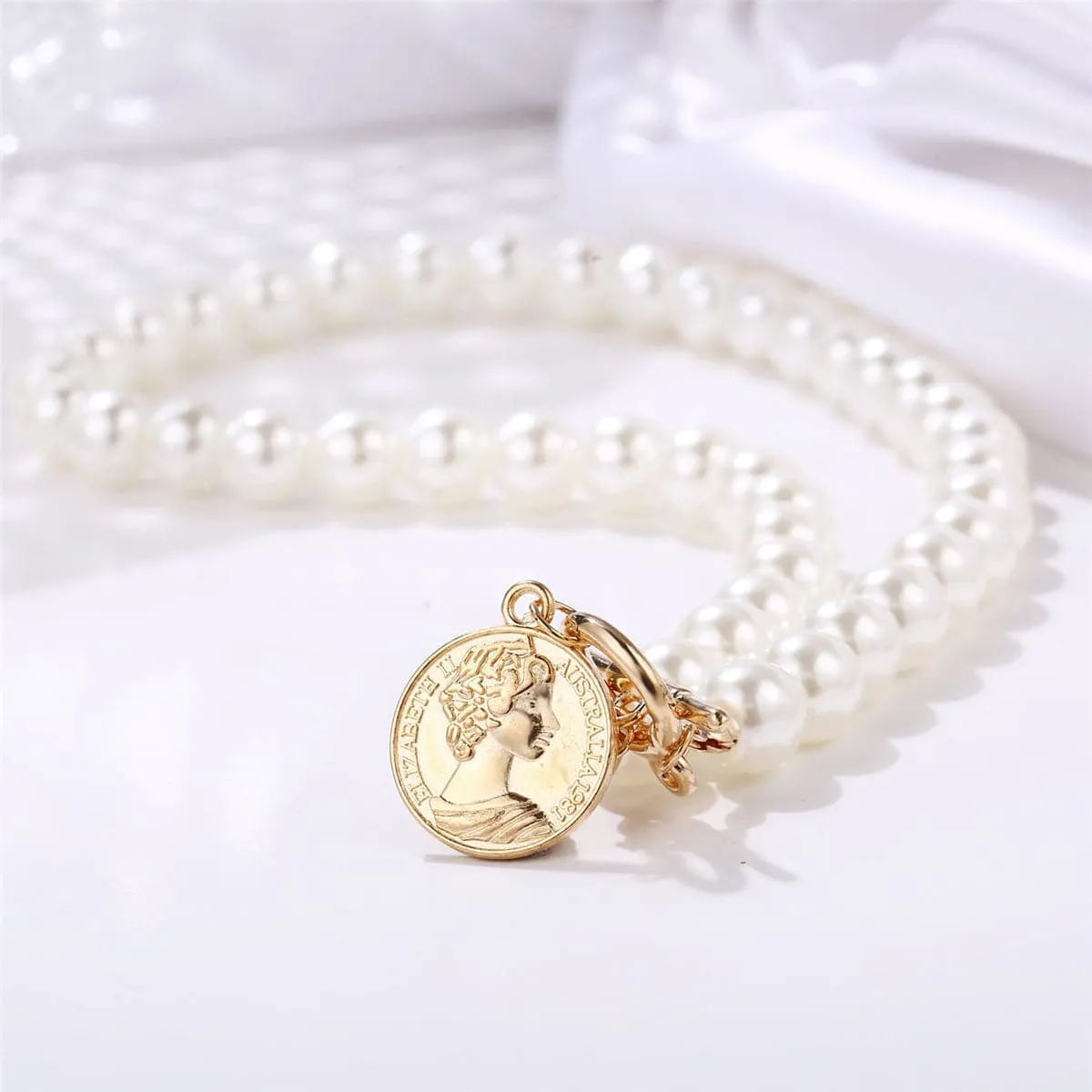 Pearl & 18K Gold-Plated Coin Pendant Necklace