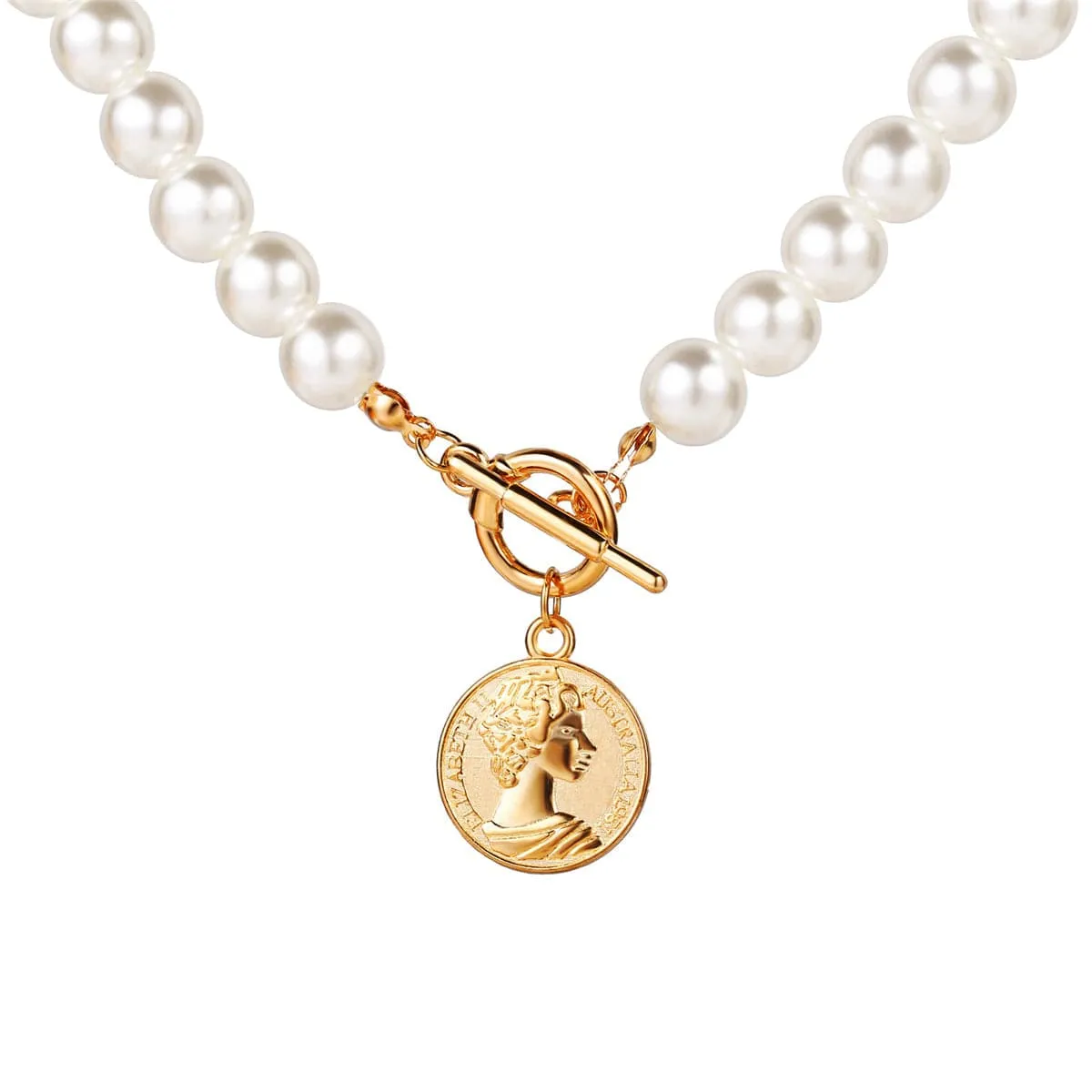 Pearl & 18K Gold-Plated Coin Pendant Necklace