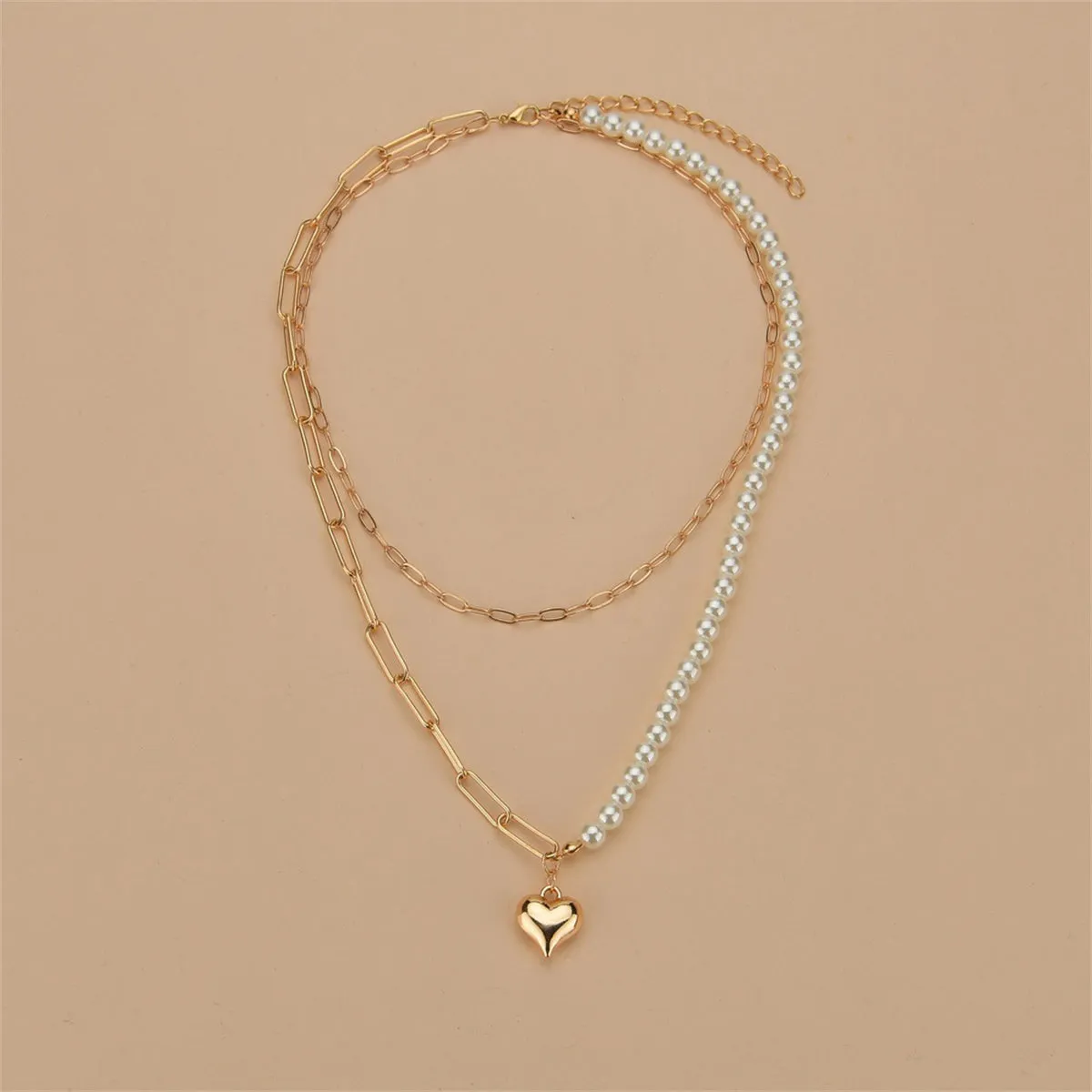 Pearl & 18K Gold-Plated Heart Layered Pendant Necklace