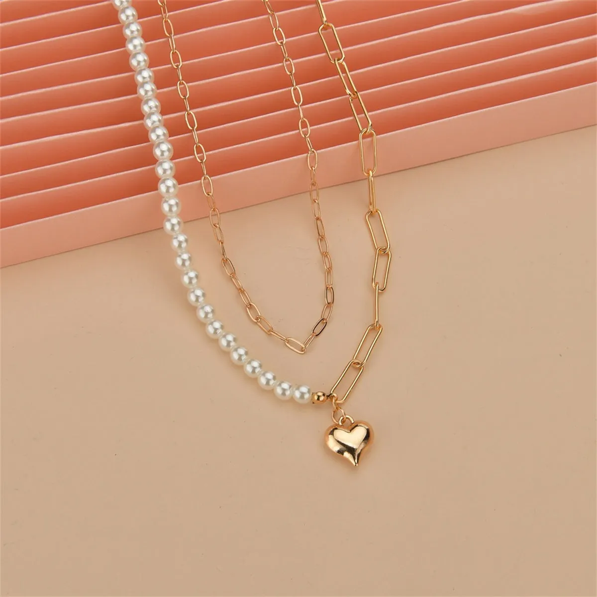 Pearl & 18K Gold-Plated Heart Layered Pendant Necklace