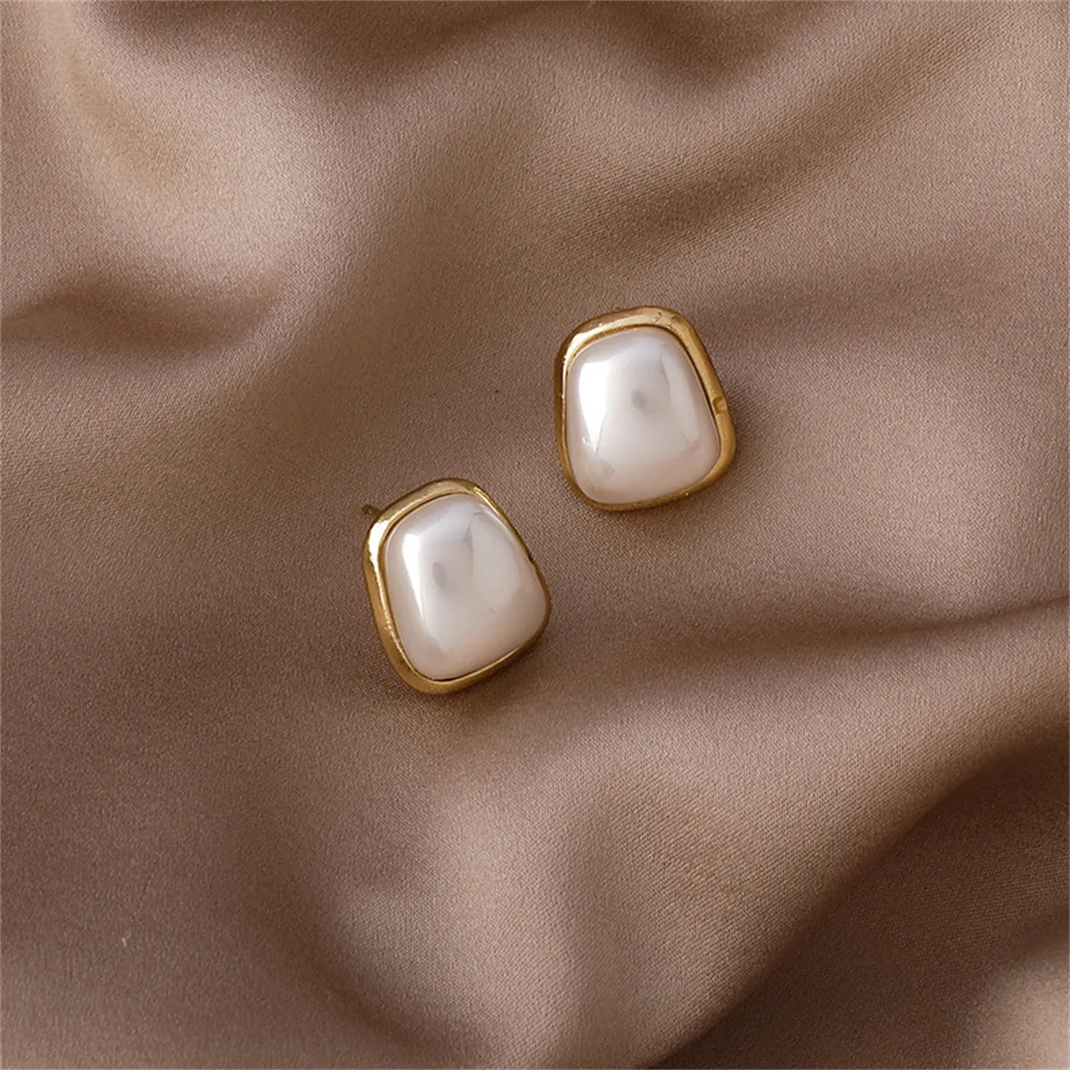 Pearl & 18K Gold-Plated Rectangle Stud Earrings