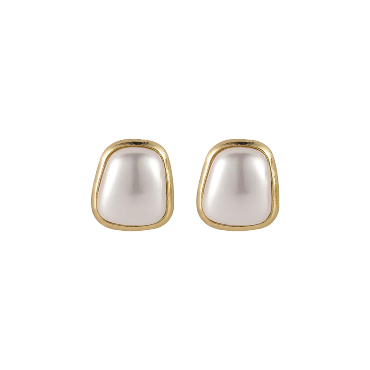 Pearl & 18K Gold-Plated Rectangle Stud Earrings