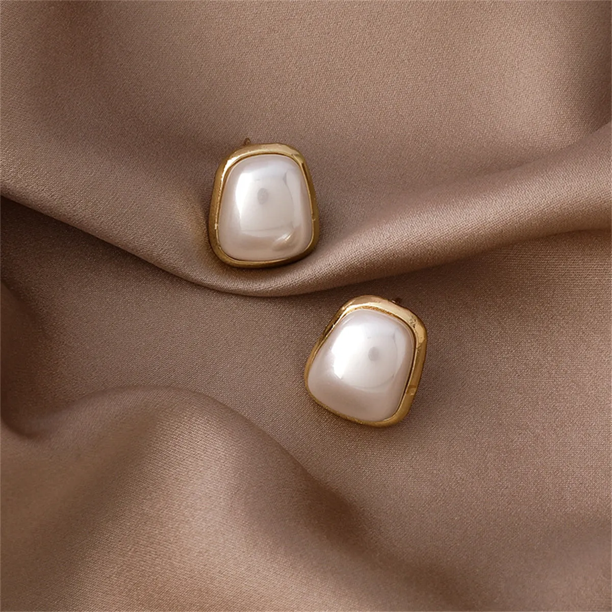 Pearl & 18K Gold-Plated Rectangle Stud Earrings