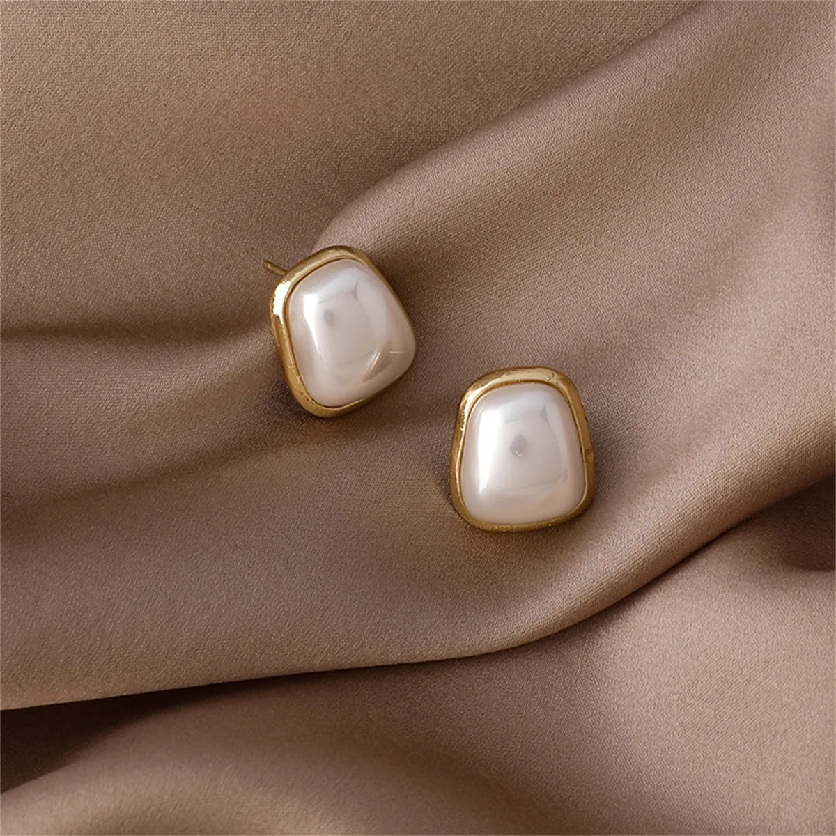 Pearl & 18K Gold-Plated Rectangle Stud Earrings