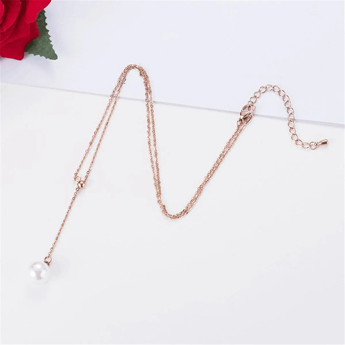Pearl & 18K Rose Gold-Plated Lariat Necklace