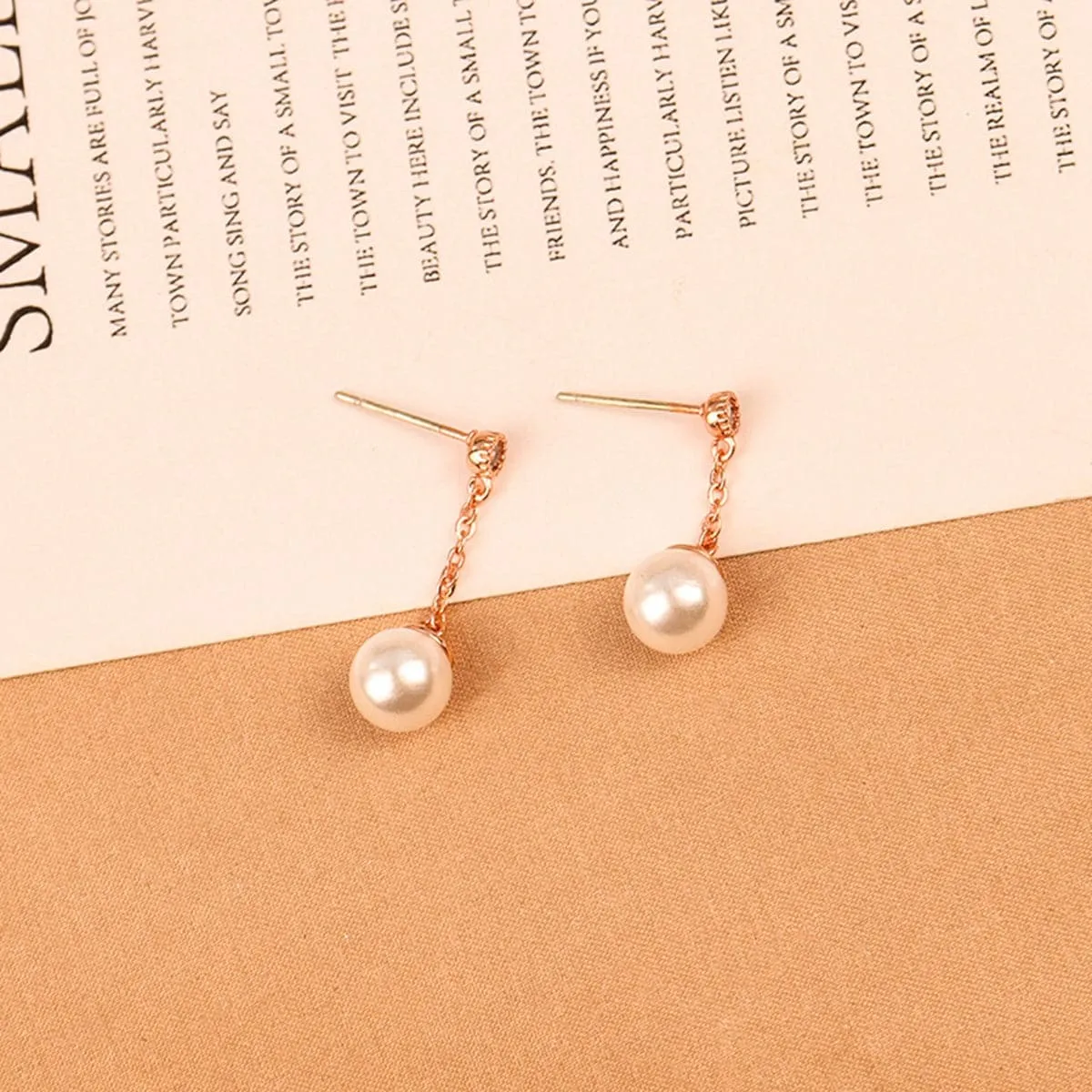 Pearl & Cubic Zirconia 18K Gold-Plated Chain Dangle Drop Earrings