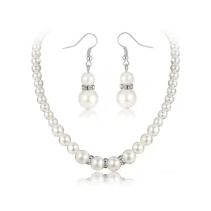 Pearl & Cubic Zirconia Beaded Necklace & Drop Earrings