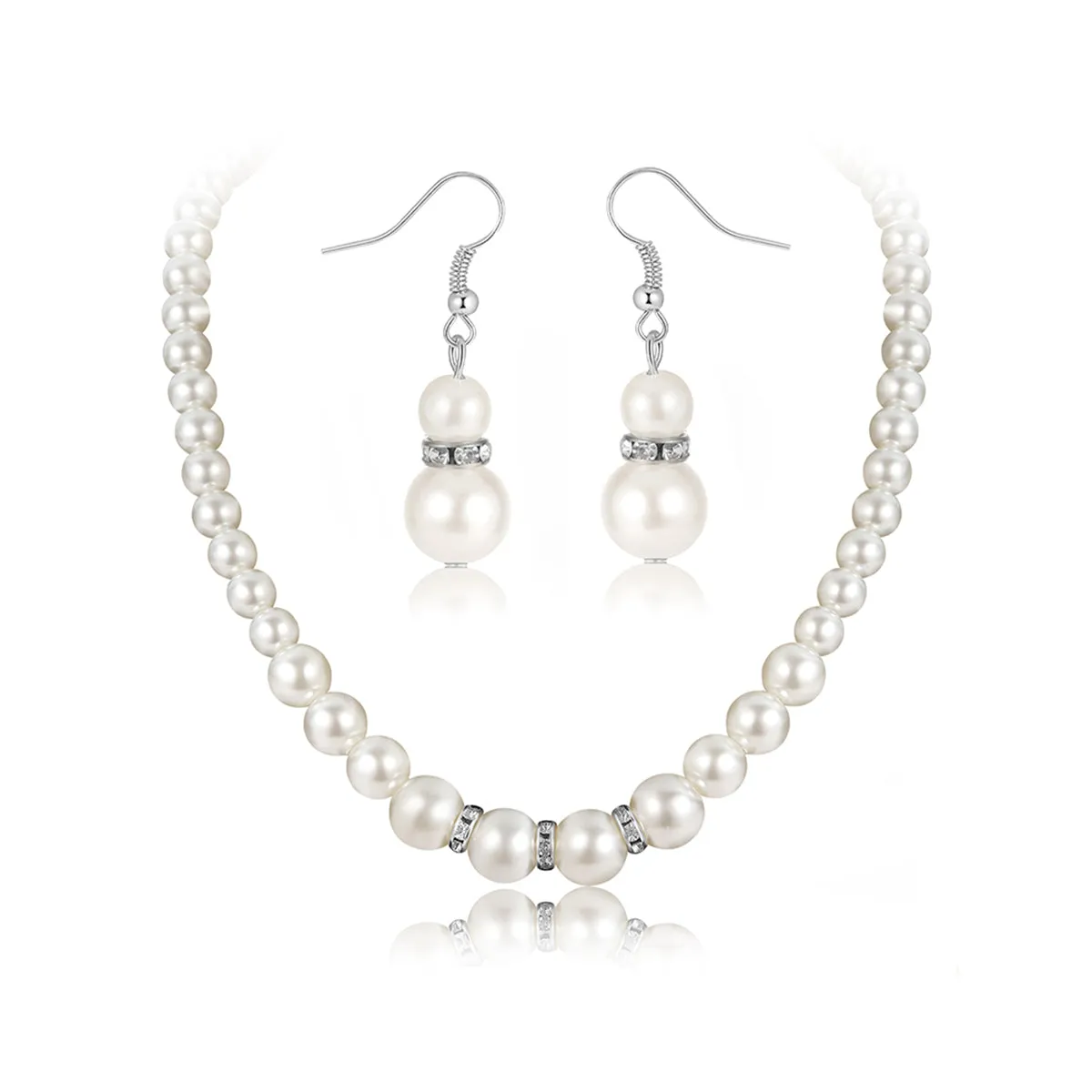 Pearl & Cubic Zirconia Beaded Necklace & Drop Earrings