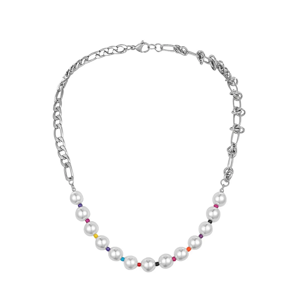 Pearl & Multi-Color Howlite Figaro Chain Necklace