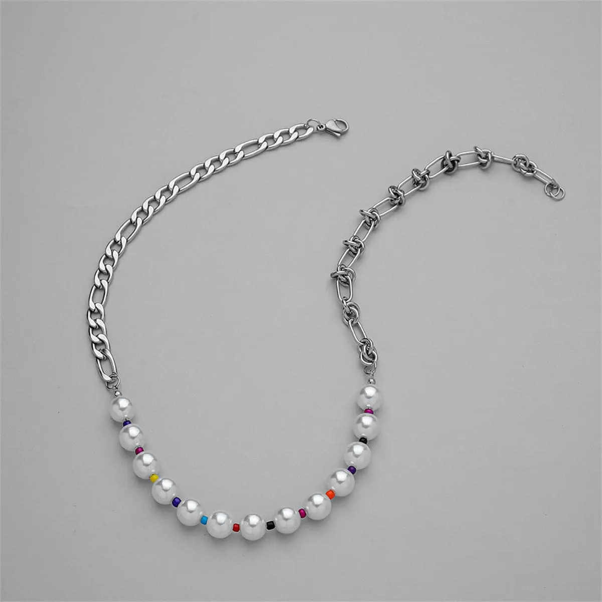 Pearl & Multi-Color Howlite Figaro Chain Necklace