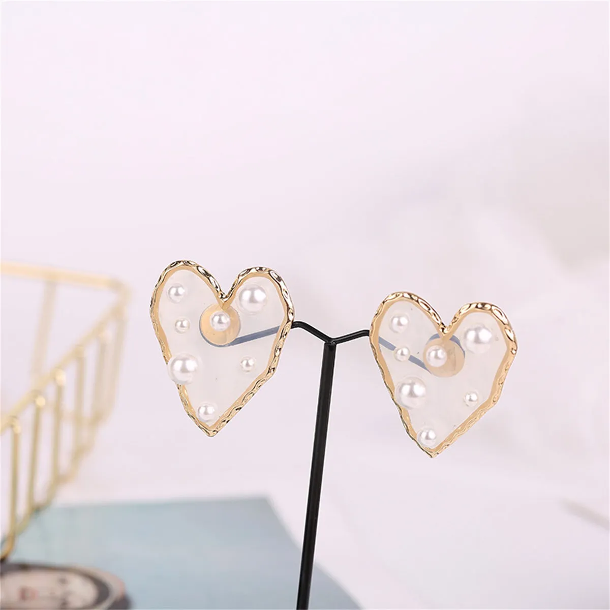 Pearl & Resin 18K Gold-Plated Heart Stud Earrings