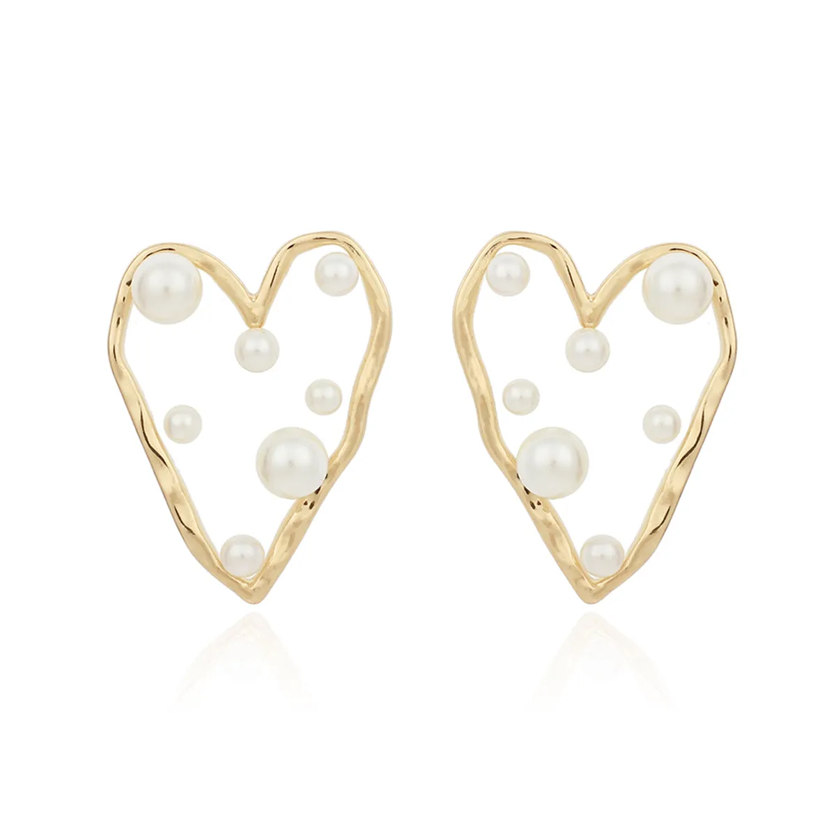 Pearl & Resin 18K Gold-Plated Heart Stud Earrings