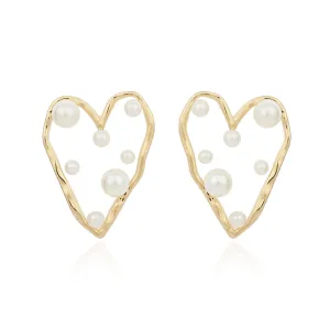 Pearl & Resin 18K Gold-Plated Heart Stud Earrings