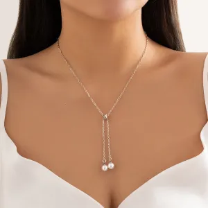 Pearl & Silver-Plated Two-Drop Lariat Pendant Necklace