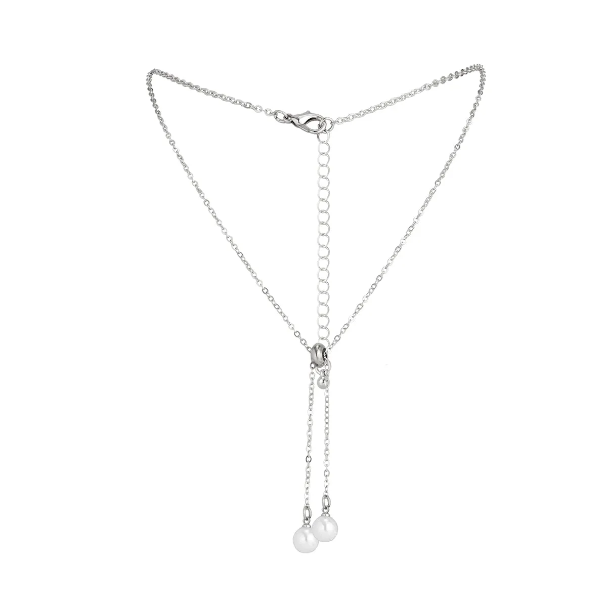 Pearl & Silver-Plated Two-Drop Lariat Pendant Necklace