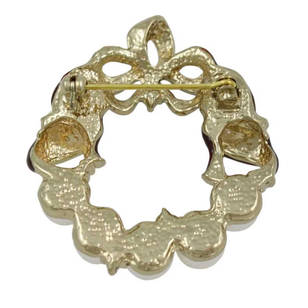Pearl Christmas Wreath Brooch Pin with Red Green Ribbon - XP113