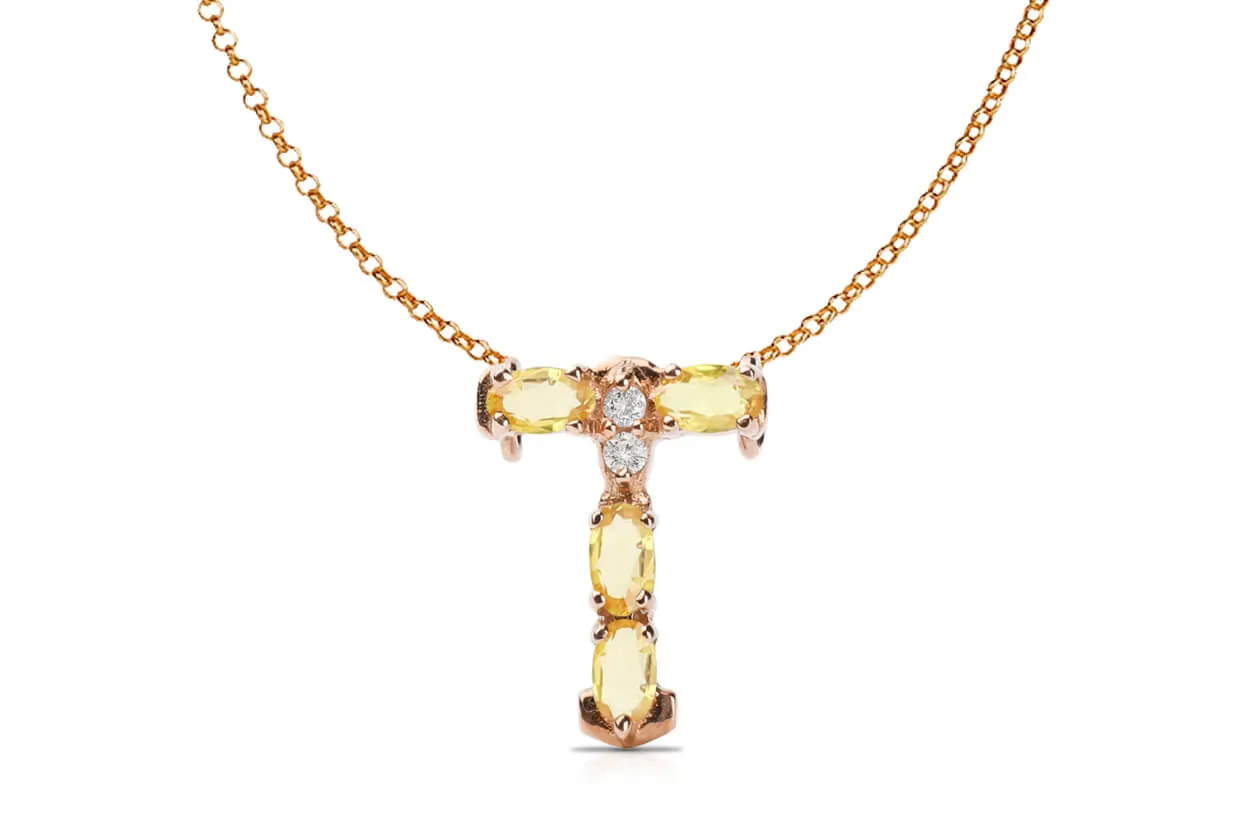 Pendant Letter T Initial 18kt Gold