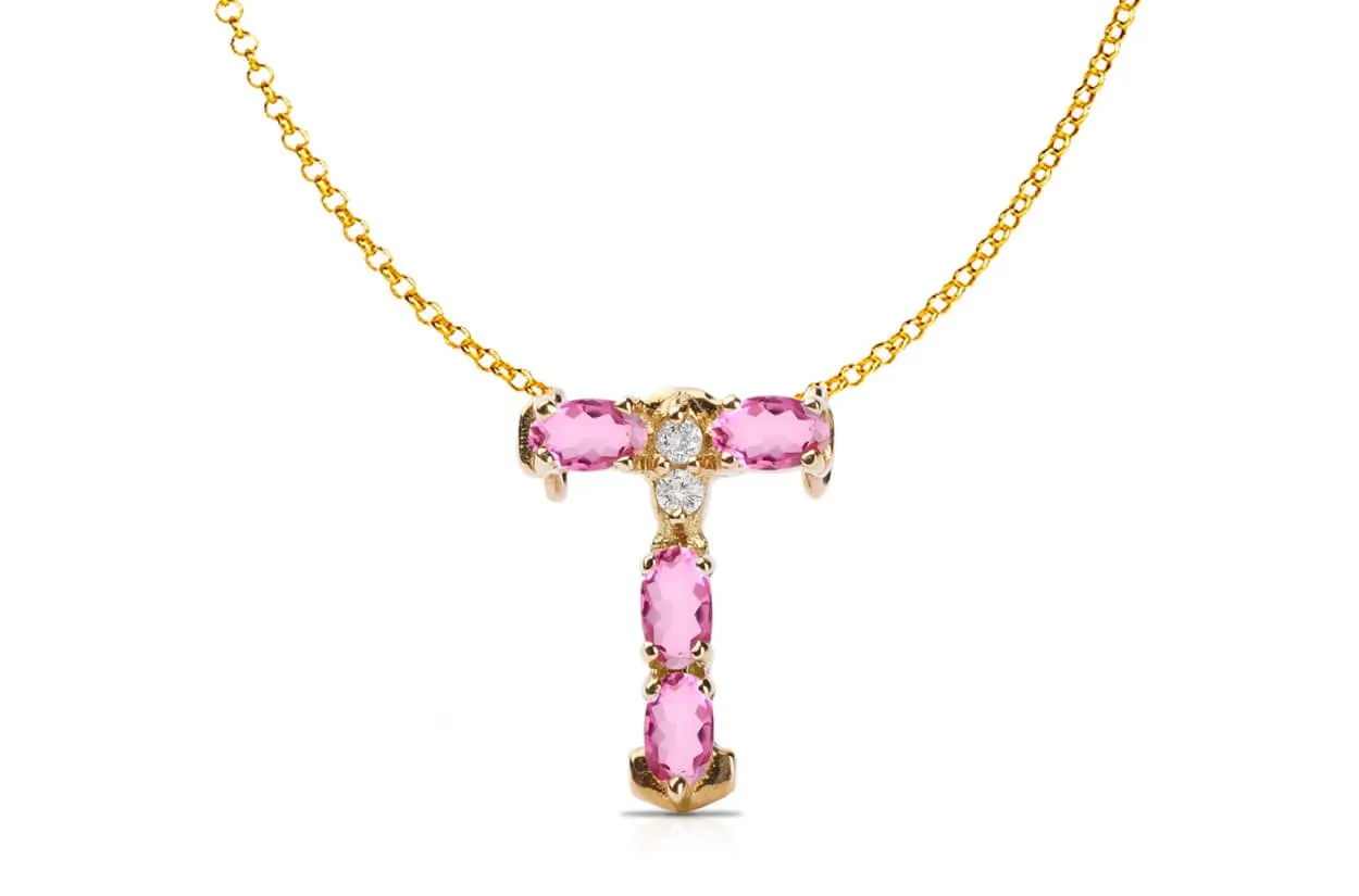 Pendant Letter T Initial 18kt Gold