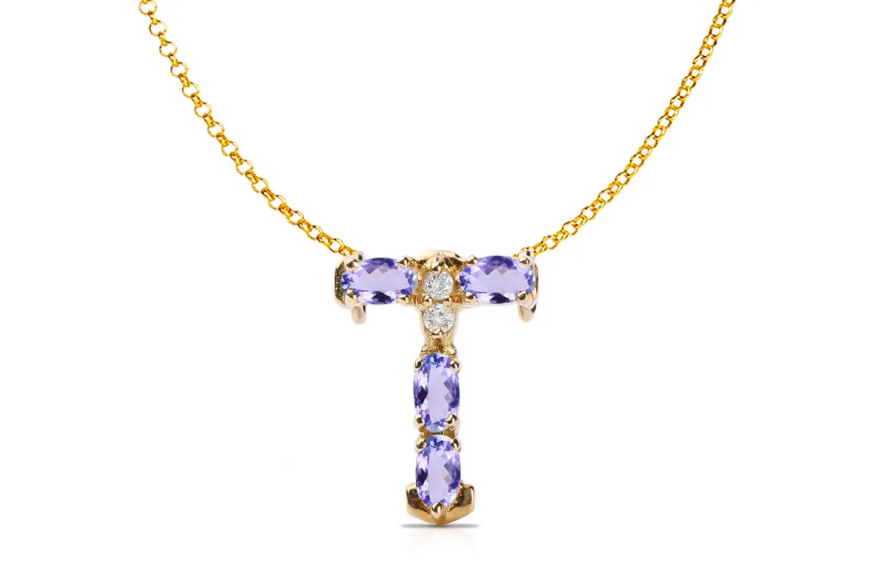 Pendant Letter T Initial 18kt Gold
