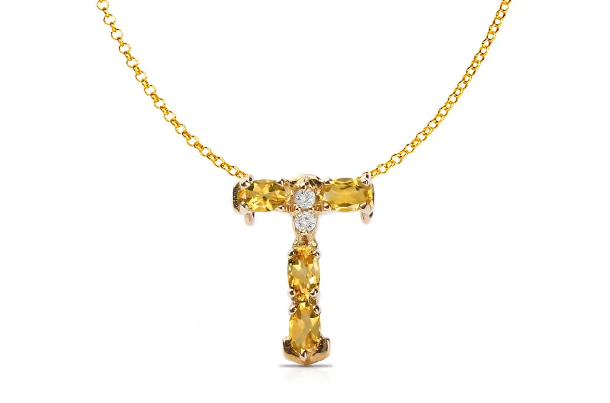 Pendant Letter T Initial 18kt Gold