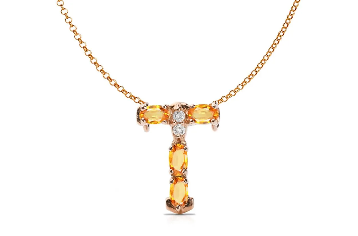 Pendant Letter T Initial 18kt Gold