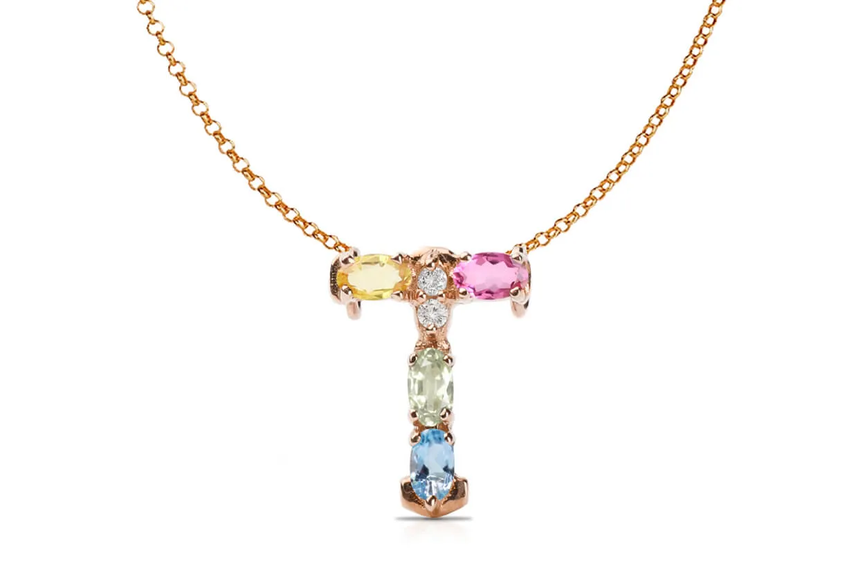 Pendant Letter T Initial 18kt Gold
