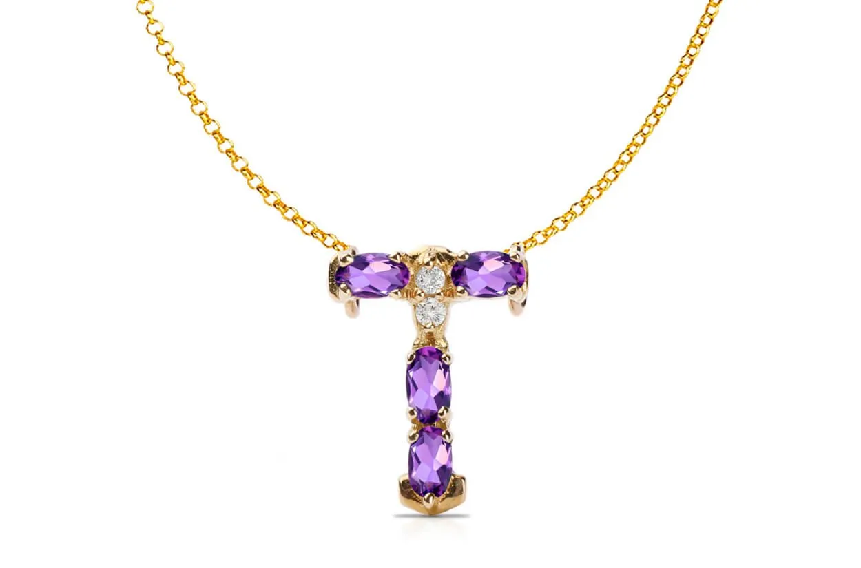Pendant Letter T Initial 18kt Gold
