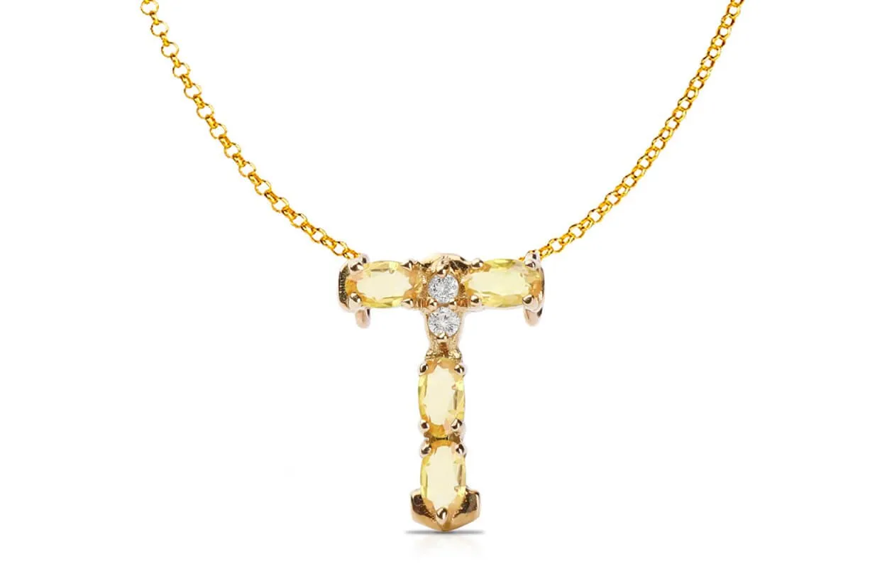 Pendant Letter T Initial 18kt Gold