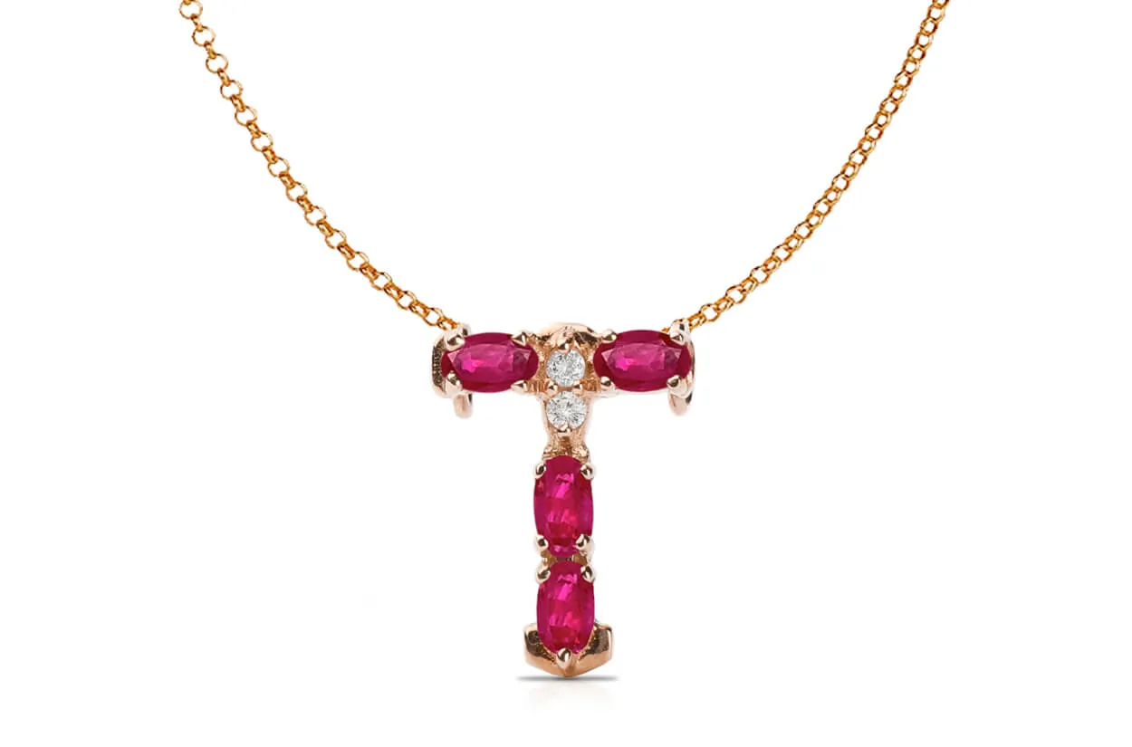 Pendant Letter T Initial 18kt Gold