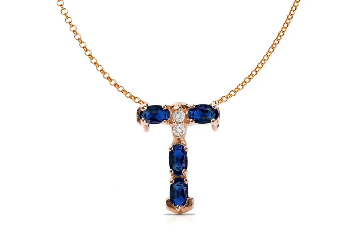 Pendant Letter T Initial 18kt Gold