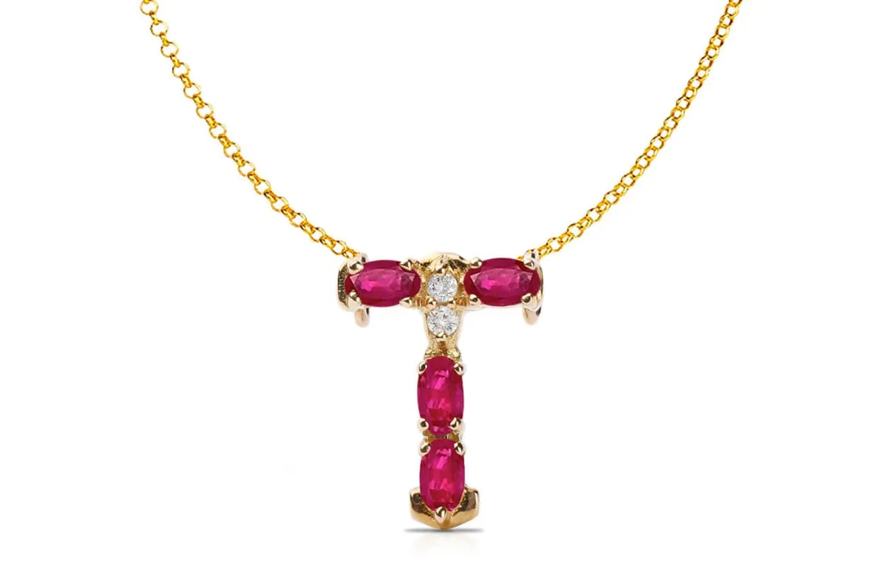 Pendant Letter T Initial 18kt Gold