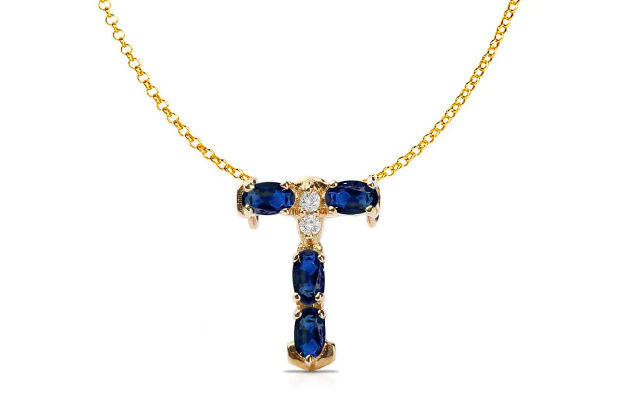 Pendant Letter T Initial 18kt Gold