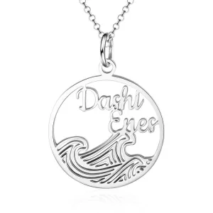 Personalized 925 Sterling Silver Necklace for Women with Wave Shape Customized 2 Names Circle Pendant, Anniversary Gift