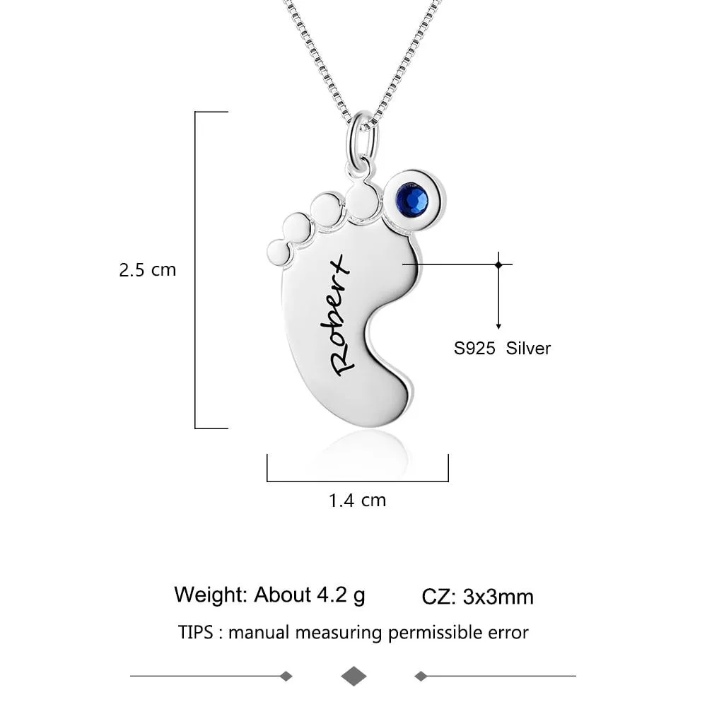 Personalized Baby Feet Necklace - Custom Name Pendant - Custom Birthstone with Sterling Silver Necklace