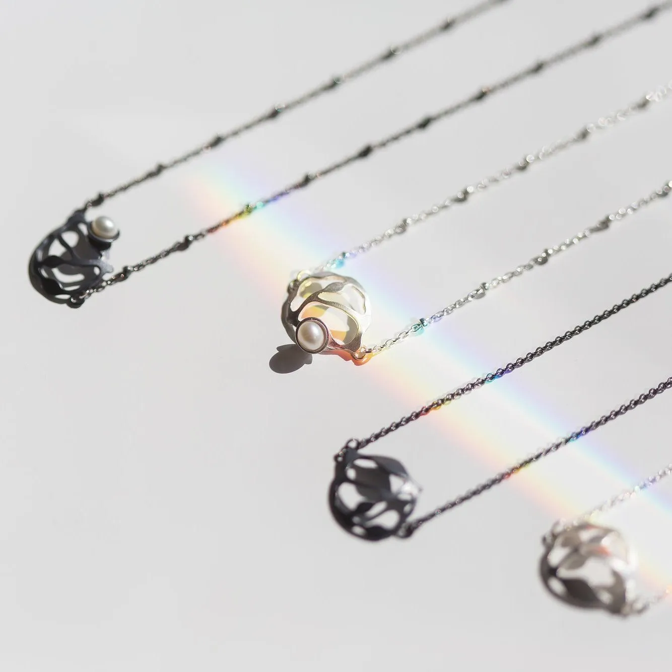 Petite Pearl Cluster Necklace in Brushed Silver
