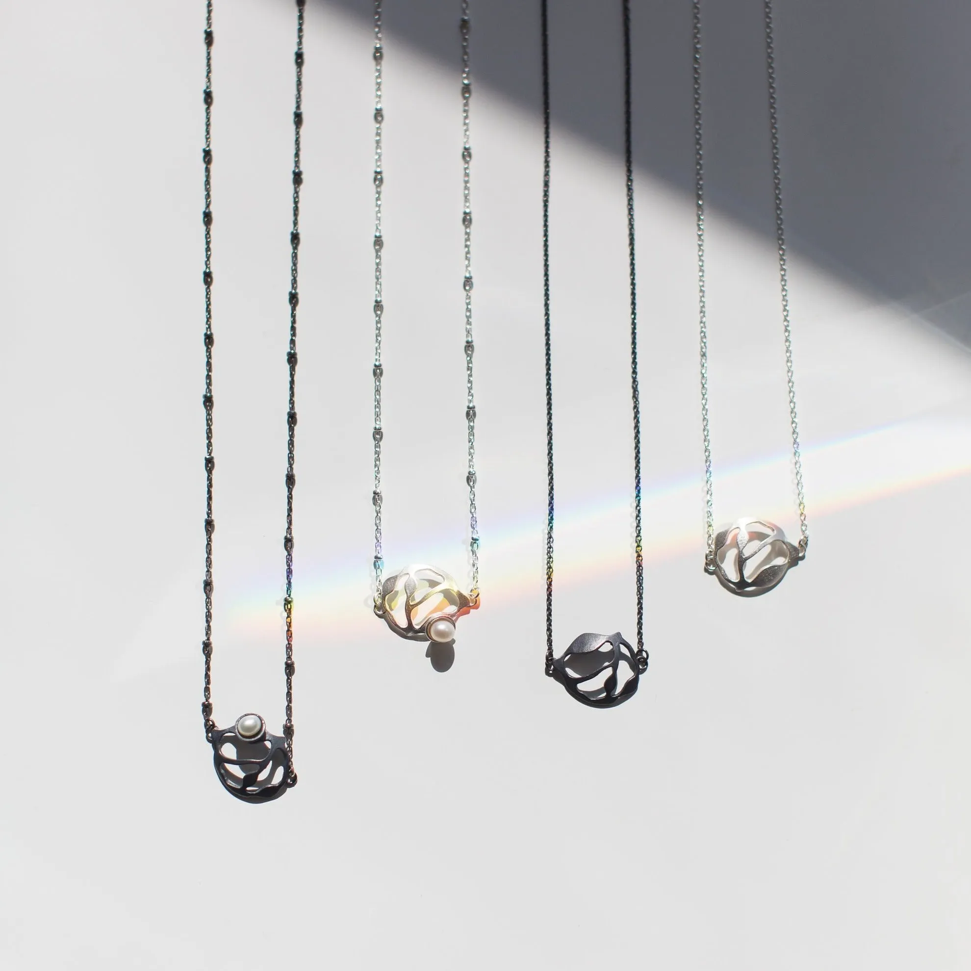 Petite Pearl Cluster Necklace in Brushed Silver