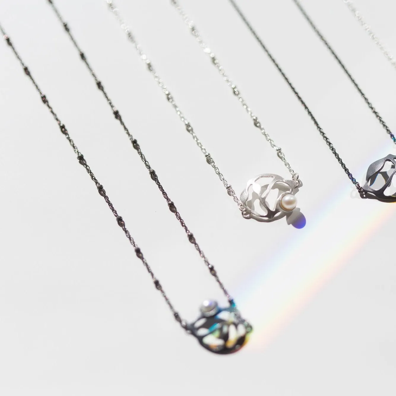 Petite Pearl Cluster Necklace in Brushed Silver