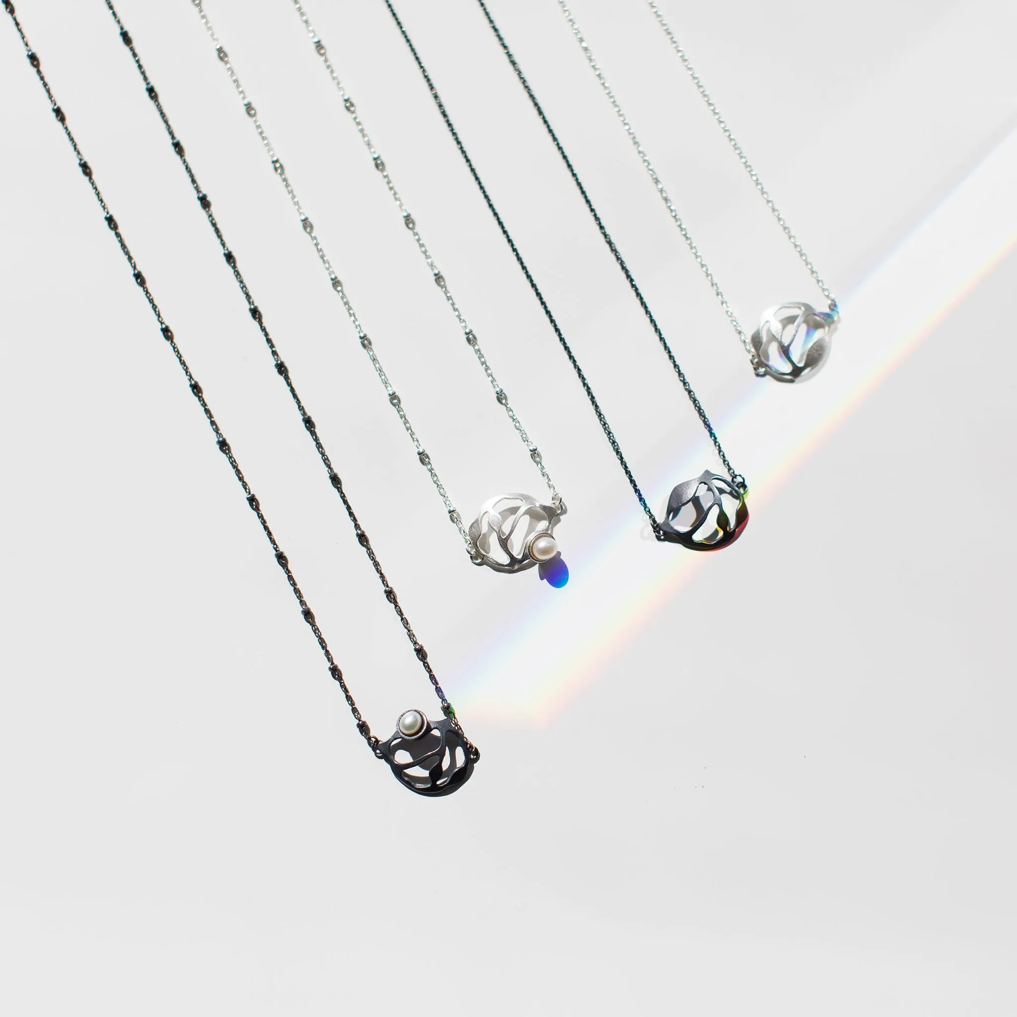 Petite Pearl Cluster Necklace in Brushed Silver