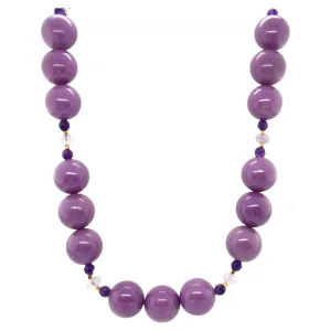 Phosphosiderite, Kunzite & Amethyst  Beaded Necklace with Yellow Gold, 20 Inches
