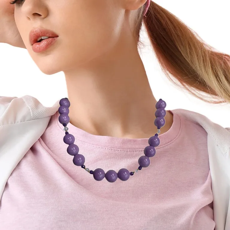 Phosphosiderite, Kunzite & Amethyst  Beaded Necklace with Yellow Gold, 20 Inches