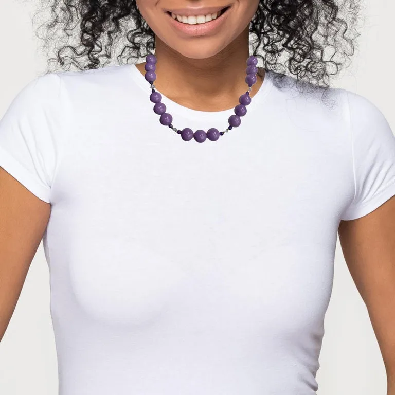 Phosphosiderite, Kunzite & Amethyst  Beaded Necklace with Yellow Gold, 20 Inches
